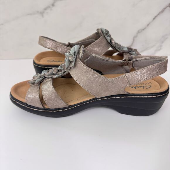 Clarks Women Merliah Sheryl Sandals Sz 10 Florette Comfort Strappy MetallicTaupe - Picture 3 of 9